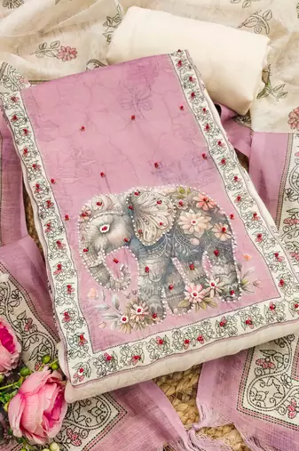 pink digital print linen cotton unstitched dress material 