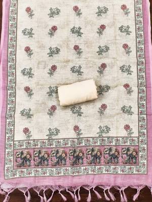 pink digital print linen cotton unstitched dress material  4