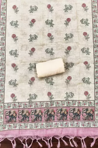 pink digital print linen cotton unstitched dress material 