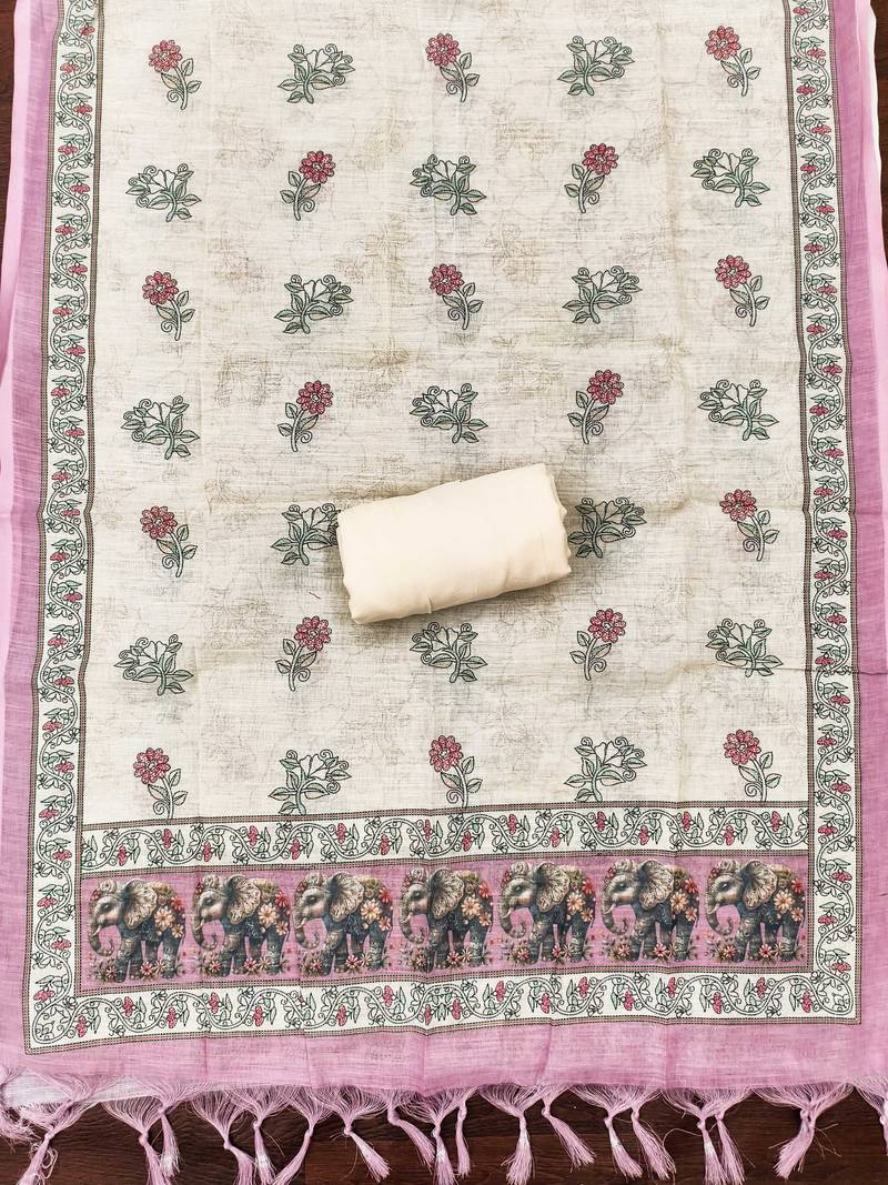 pink digital print linen cotton unstitched dress material 