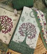 green digital print linen cotton unstitched dress material 