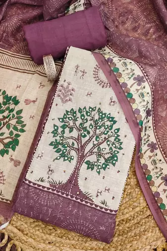 pink digital print linen cotton unstitched dress material 