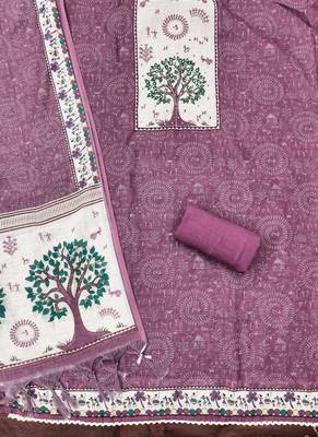 pink digital print linen cotton unstitched dress material  2