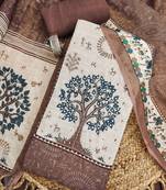 brown digital print linen cotton unstitched dress material 