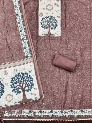 brown digital print linen cotton unstitched dress material  2