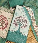 sea green digital print linen cotton unstitched dress material 