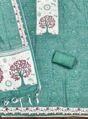 sea green digital print linen cotton unstitched dress material  2