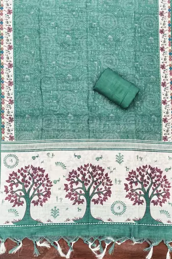 sea green digital print linen cotton unstitched dress material 