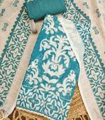 aqua teal applique linen cotton unstitched dress material 