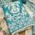 aqua teal applique linen cotton unstitched dress material 