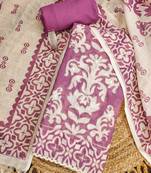 rani pink applique linen cotton unstitched dress material 