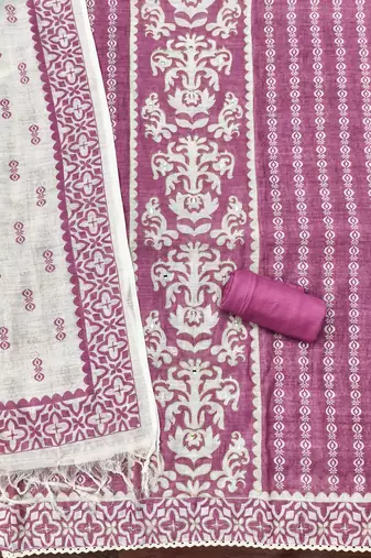 rani pink applique linen cotton unstitched dress material 