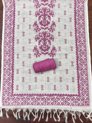 rani pink applique linen cotton unstitched dress material  4
