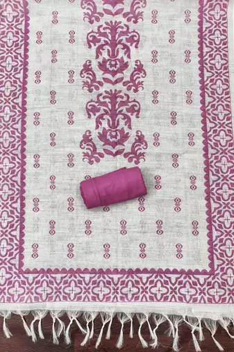 rani pink applique linen cotton unstitched dress material 