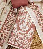 peach coral applique linen cotton unstitched dress material 