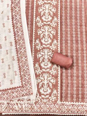 peach coral applique linen cotton unstitched dress material  2