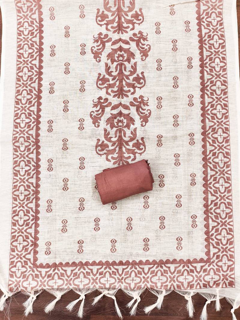 peach coral applique linen cotton unstitched dress material 