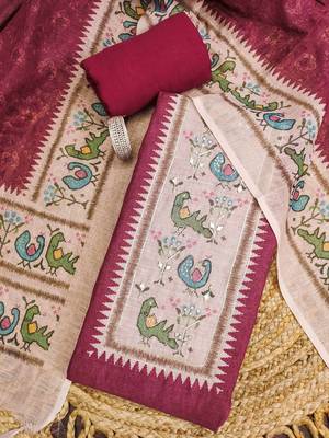 rani pink digital print linen cotton unstitched dress material  1