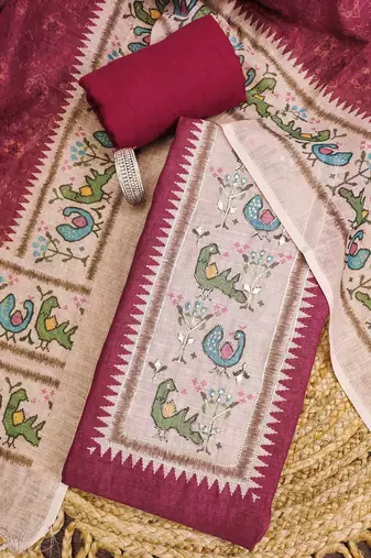 rani pink digital print linen cotton unstitched dress material 
