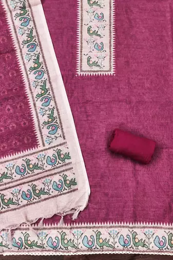rani pink digital print linen cotton unstitched dress material 
