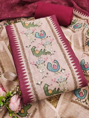 rani pink digital print linen cotton unstitched dress material  3