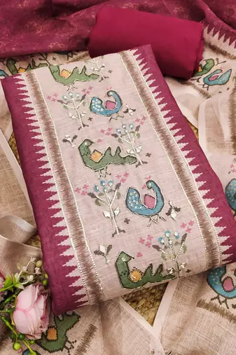 rani pink digital print linen cotton unstitched dress material 