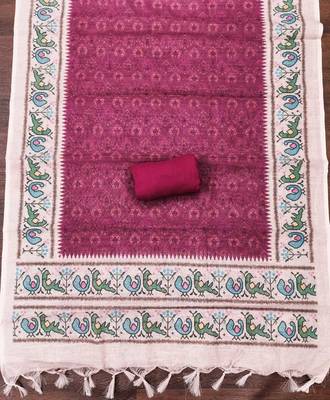 rani pink digital print linen cotton unstitched dress material  4