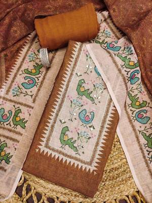 rust digital print linen cotton unstitched dress material  1