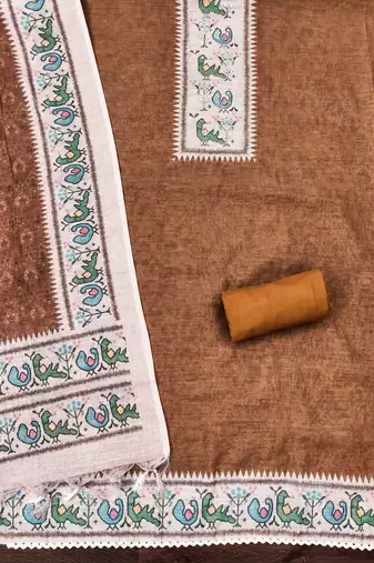rust digital print linen cotton unstitched dress material 