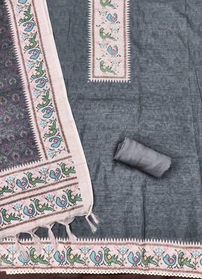 grey digital print linen cotton unstitched dress material  2