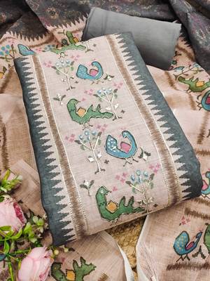 grey digital print linen cotton unstitched dress material  3