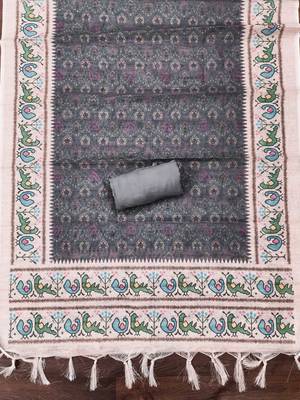 grey digital print linen cotton unstitched dress material  4