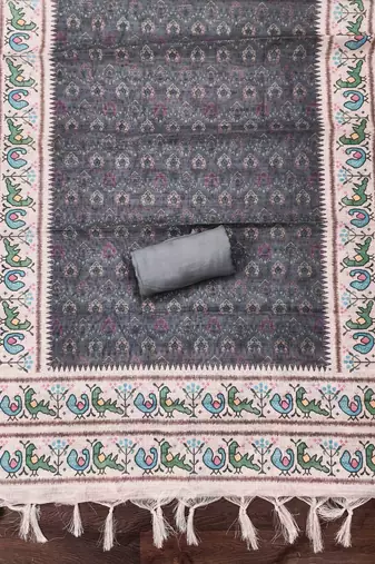 grey digital print linen cotton unstitched dress material 