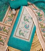 aqua teal digital print linen cotton unstitched dress material 