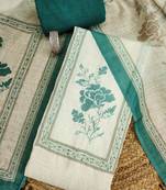bottle green floral print linen cotton unstitched dress material 