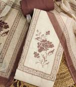 coffee brown floral print linen cotton unstitched dress material 