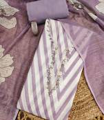 purple floral print linen cotton unstitched dress material 