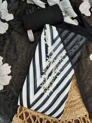 black floral print linen cotton unstitched dress material  1