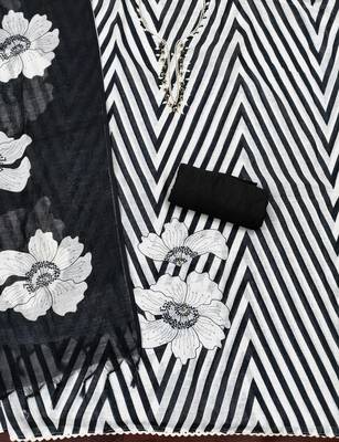 black floral print linen cotton unstitched dress material  2