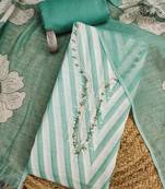 green floral print linen cotton unstitched dress material 