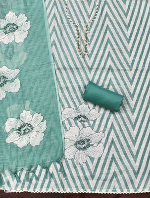 green floral print linen cotton unstitched dress material  2