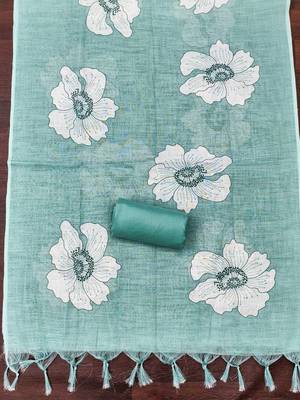 green floral print linen cotton unstitched dress material  4