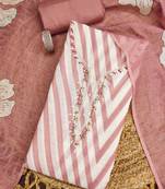 peach floral print linen cotton unstitched dress material 