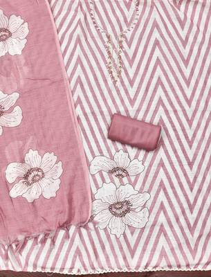 peach floral print linen cotton unstitched dress material  2