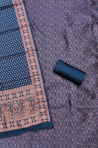 navy blue weaved jacquard silk unstitched dress material 
