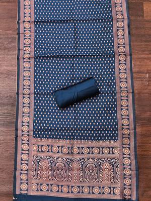 navy blue weaved jacquard silk unstitched dress material  4