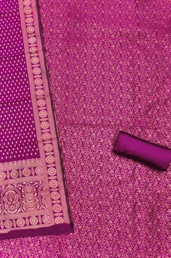 magenta weaved jacquard silk unstitched dress material 