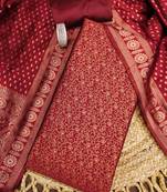 red weaved jacquard silk unstitched dress material 