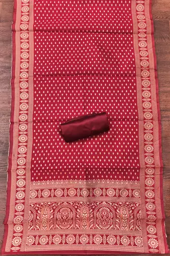 red weaved jacquard silk unstitched dress material 