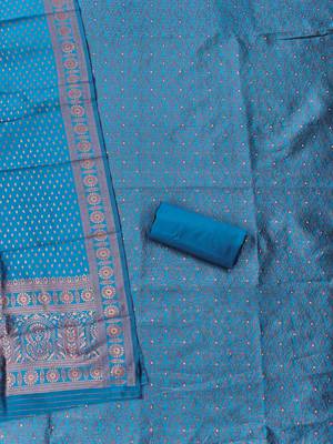 teal weaved jacquard silk unstitched dress material  2